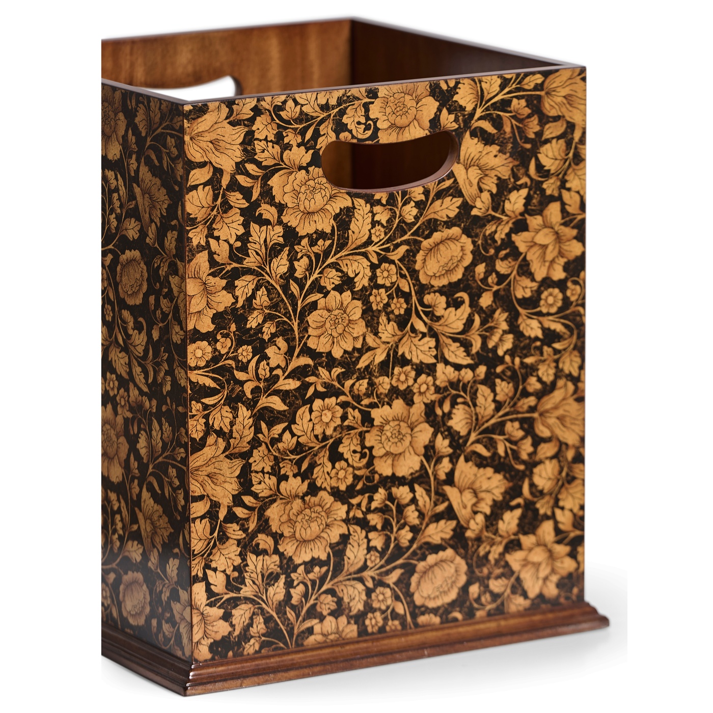 Square Black Chinoiserie Waste Basket