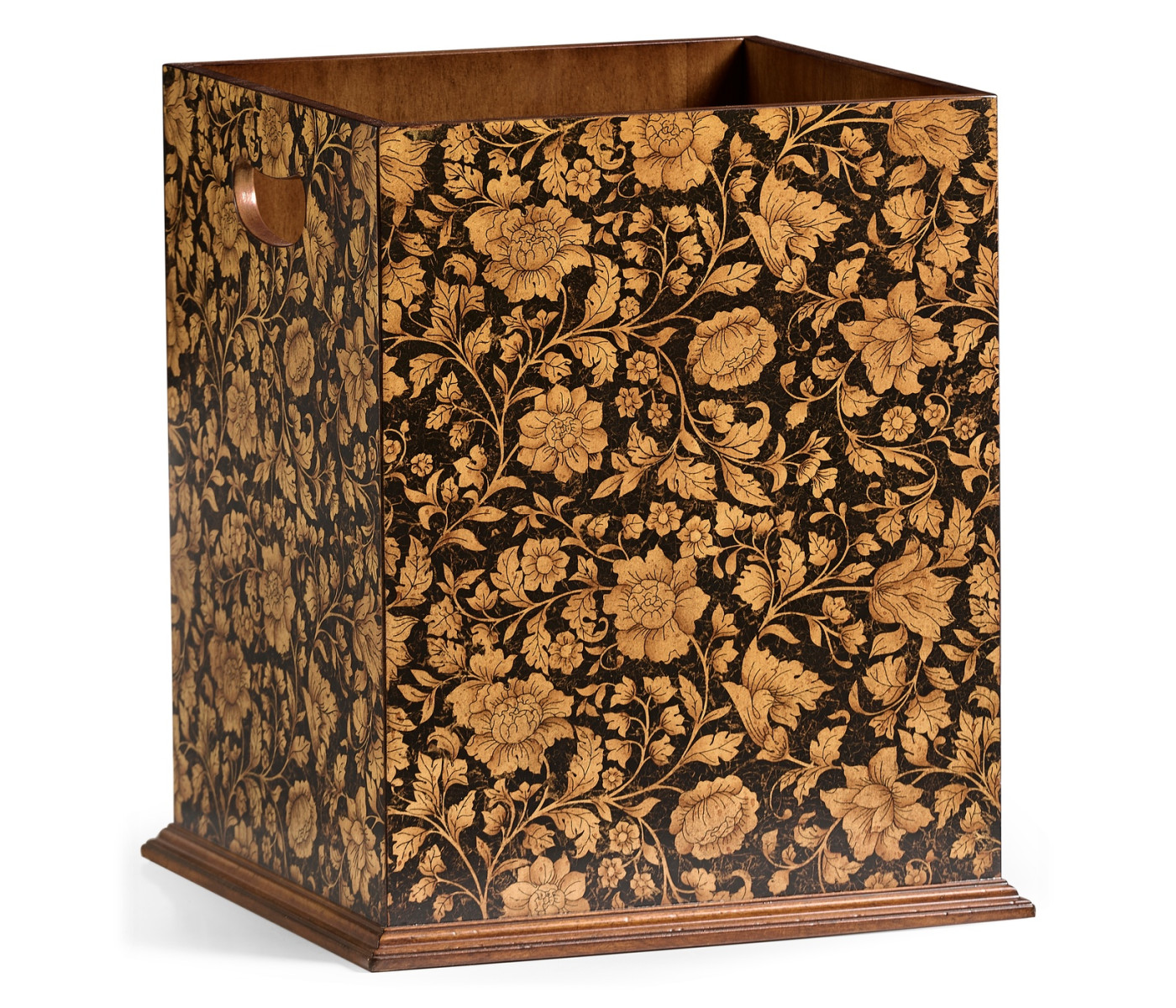 Square Black Chinoiserie Waste Basket