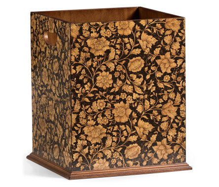 Square Black Chinoiserie Waste Basket