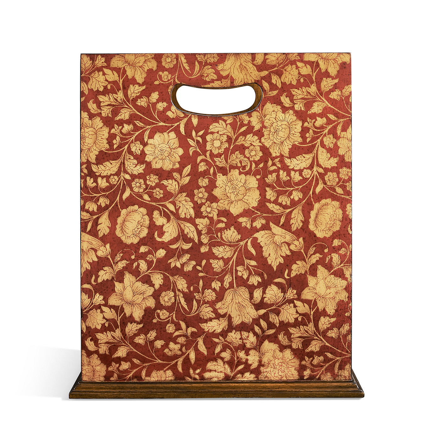 Square Red Chinoiserie Waste Basket