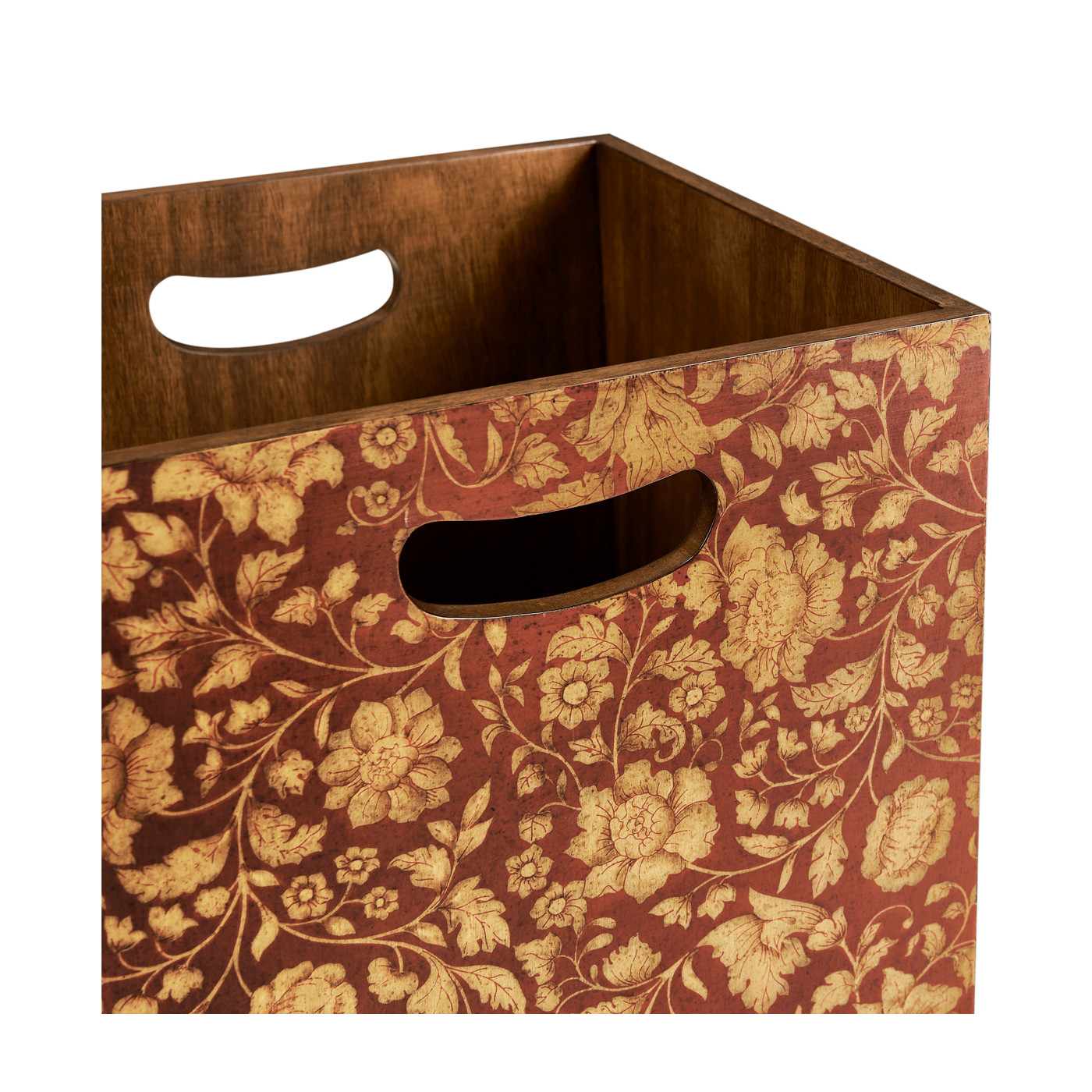 Square Red Chinoiserie Waste Basket