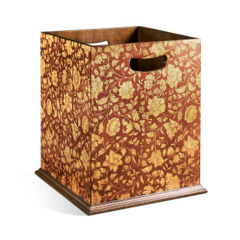 Square Red Chinoiserie Waste Basket