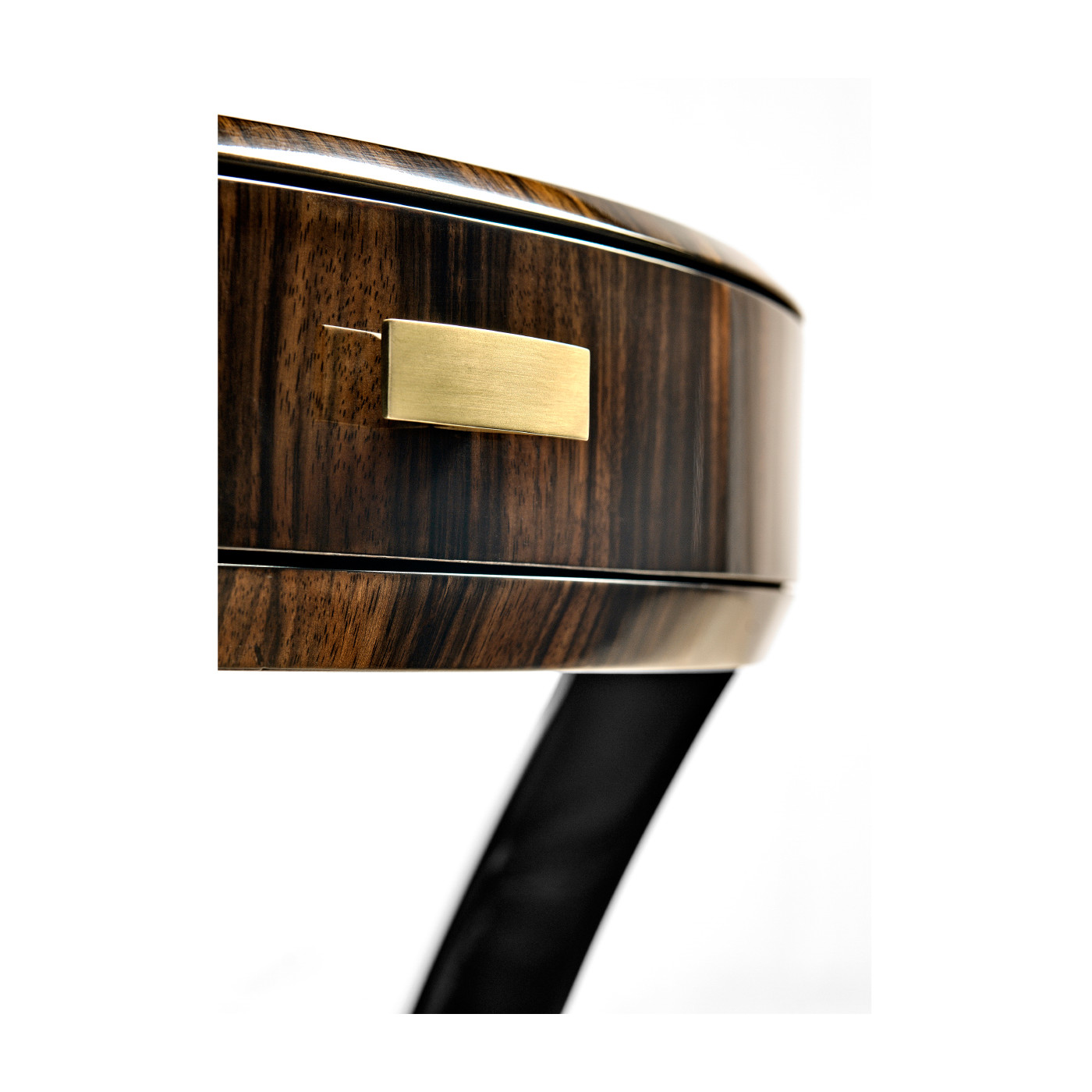 Round Art Deco Macassar Ebony High Lustre Side Table with Drawer