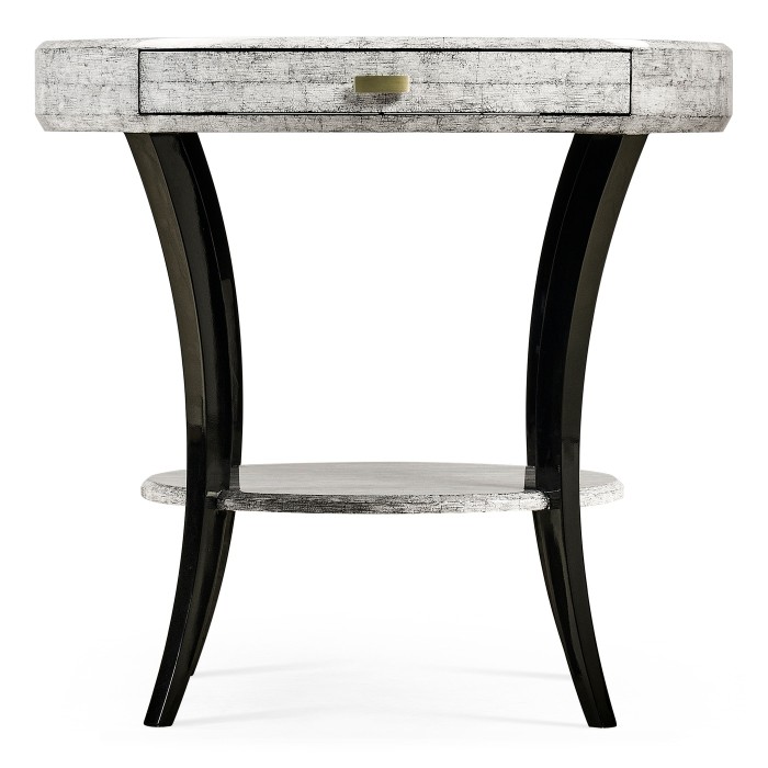 White Smoke Eggshell Round Side Table with Drawer