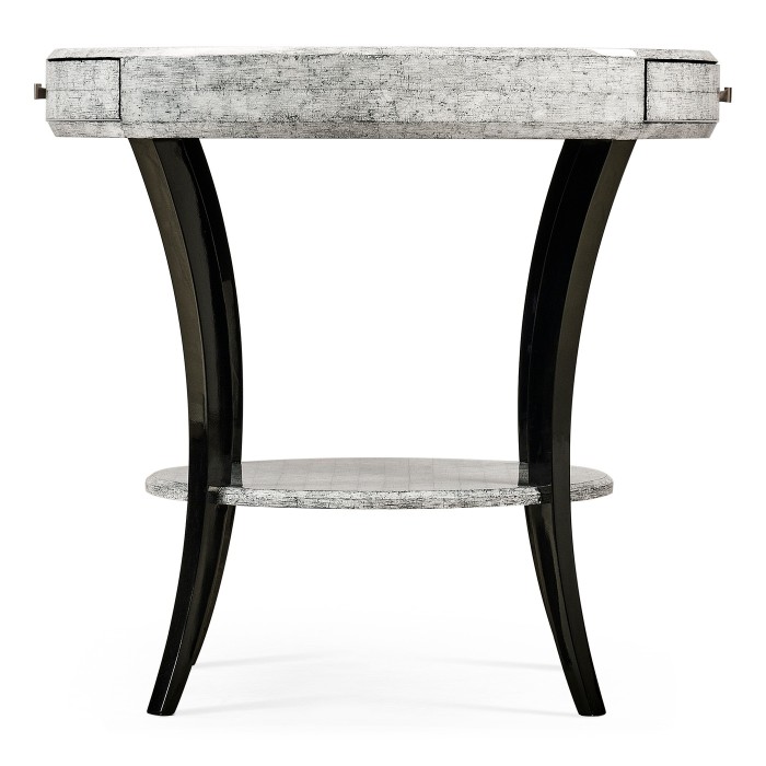 White Smoke Eggshell Round Side Table with Drawer