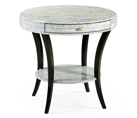 White Smoke Eggshell Round Side Table with Drawer