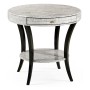 White Smoke Eggshell Round Side Table with Drawer