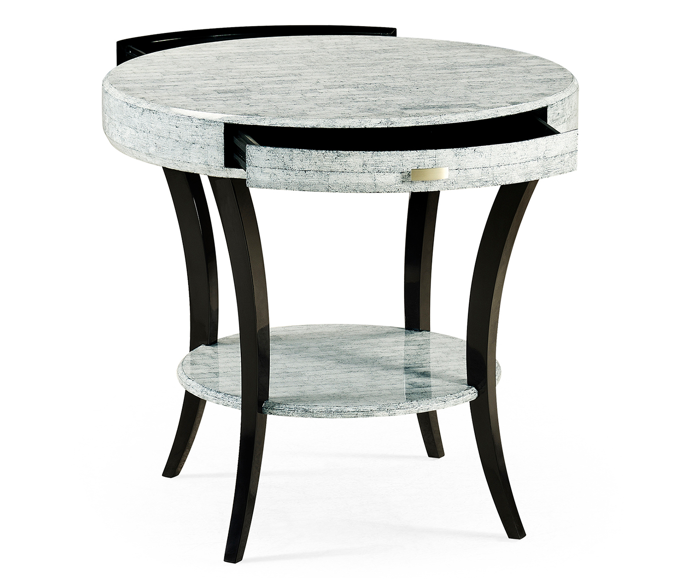 White Smoke Eggshell Round Side Table with Drawer