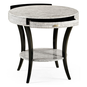 White Smoke Eggshell Round Side Table with Drawer