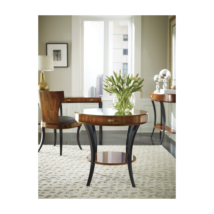 White Smoke Eggshell Round Side Table with Drawer