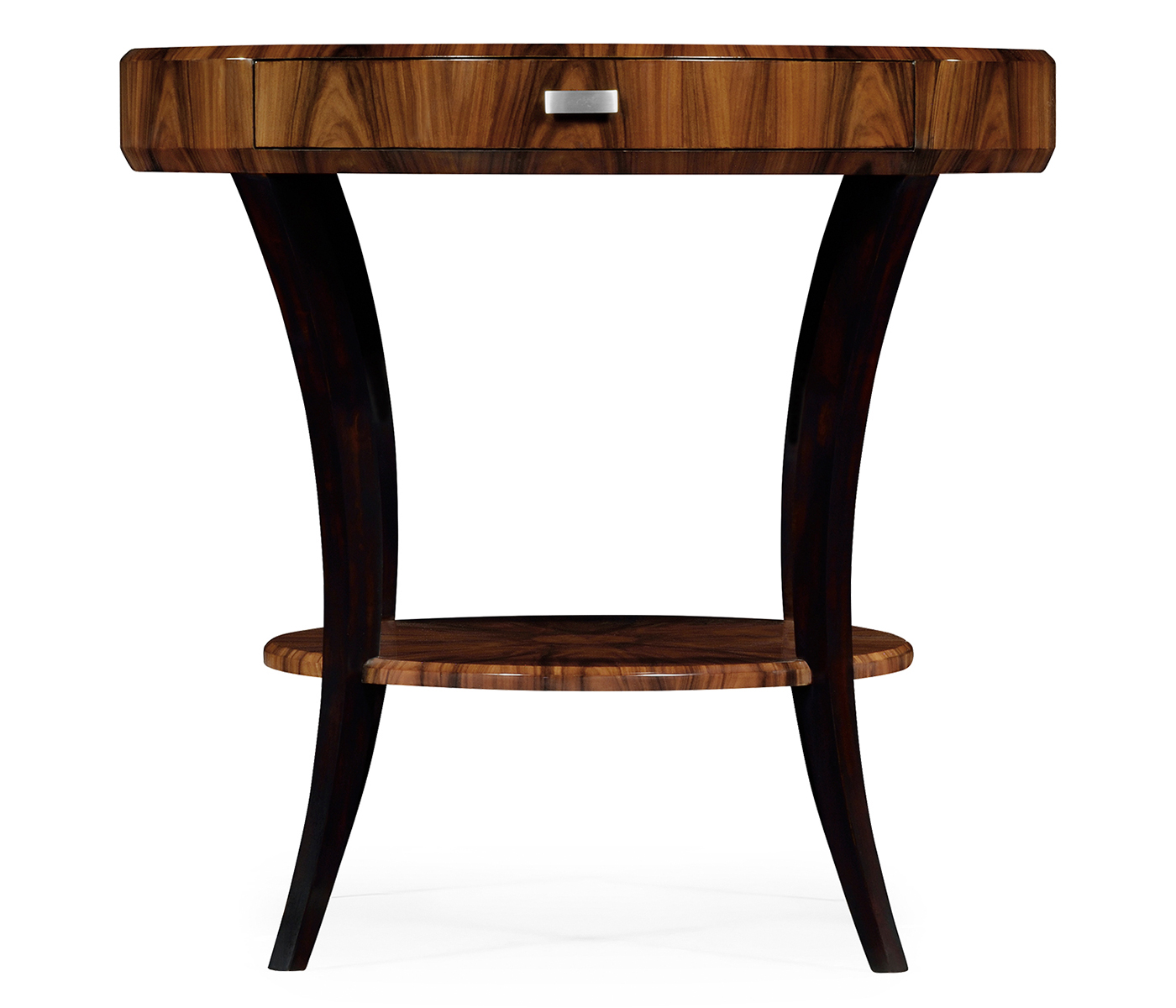 Art Deco round side table with drawer and stainless steel handle (High Lustre)