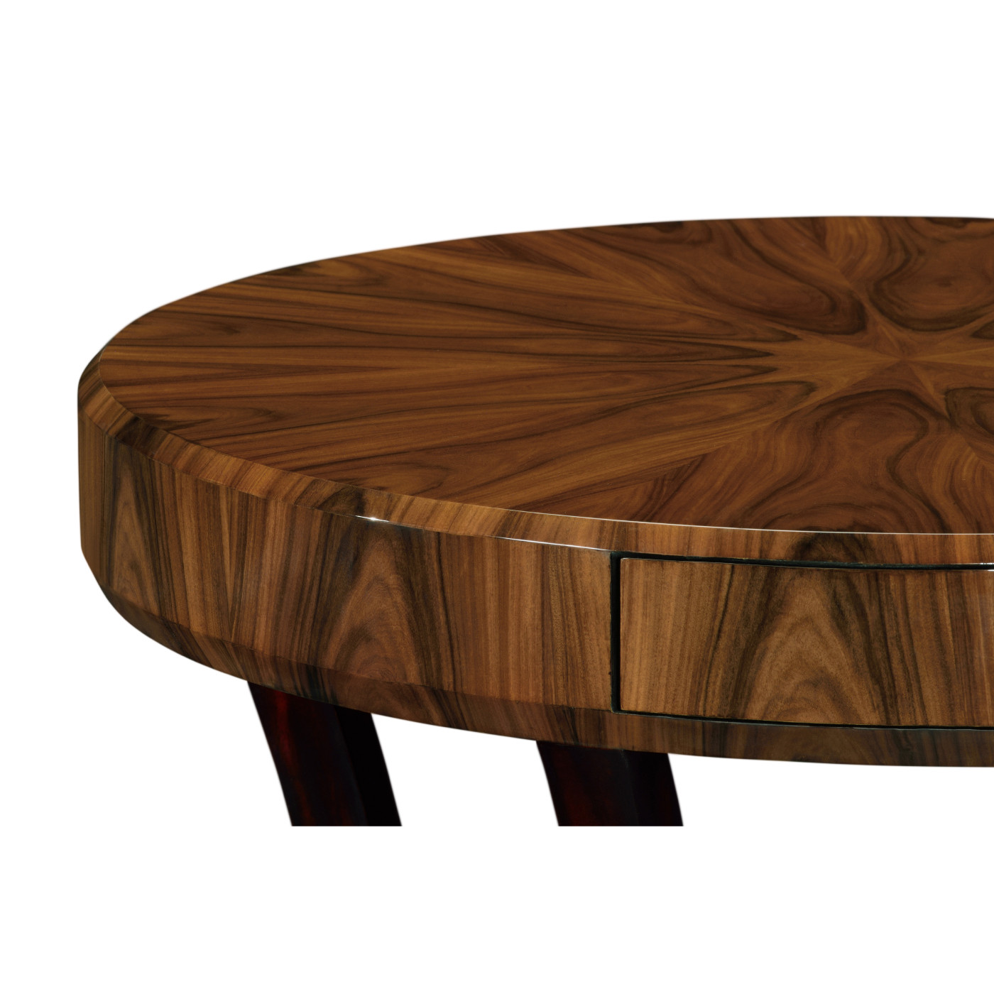 Art Deco High Lustre Round Side Table with Drawer