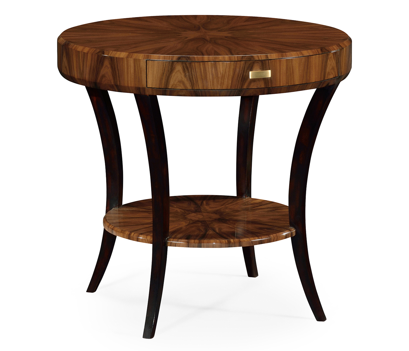 Art Deco High Lustre Round Side Table with Drawer