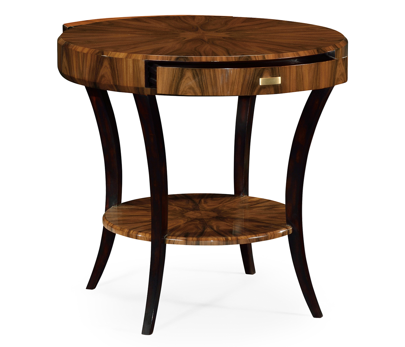 Art Deco High Lustre Round Side Table with Drawer