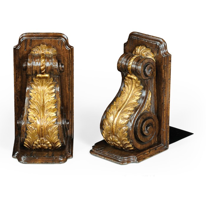 Pair of Gilded Bracket & Walnut Bookends