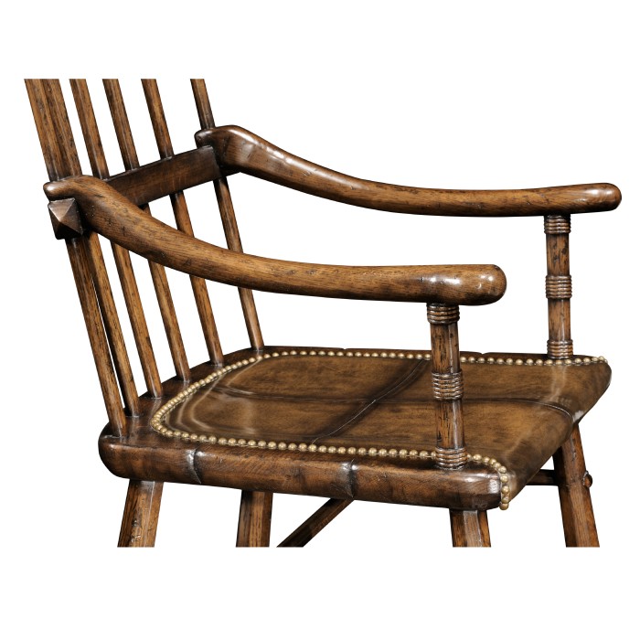 Rustic Dark Oak Country Arm Chair with A Dark Antique Chestnut Leather Seat