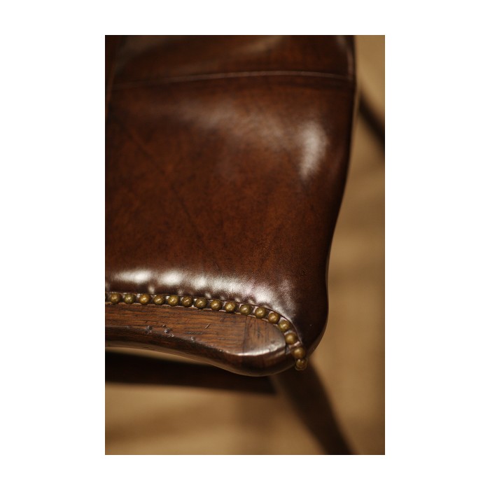 Rustic Natural Oak Country Side Chair With A Antique Chestnut Leather Seat