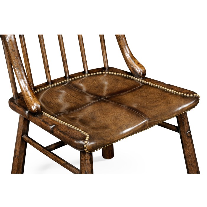 Rustic Dark Oak Country Side Chair With A Dark Antique Chestnut Leather Seat