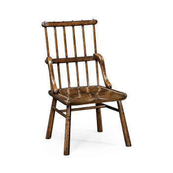 Rustic Dark Oak Country Side Chair With A Dark Antique Chestnut Leather Seat