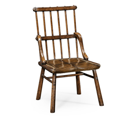 Rustic Dark Oak Country Side Chair With A Dark Antique Chestnut Leather Seat