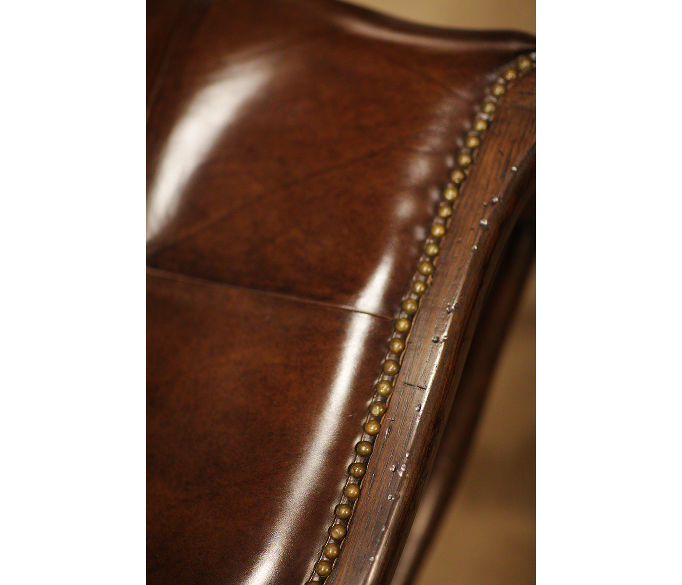 Rustic Dark Oak Country Side Chair With A Dark Antique Chestnut Leather Seat