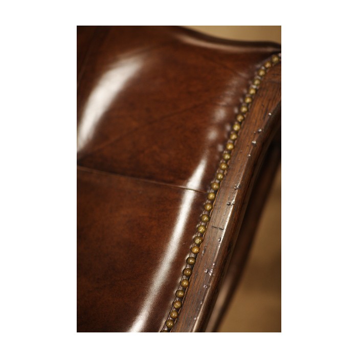 Rustic Dark Oak Country Side Chair With A Dark Antique Chestnut Leather Seat