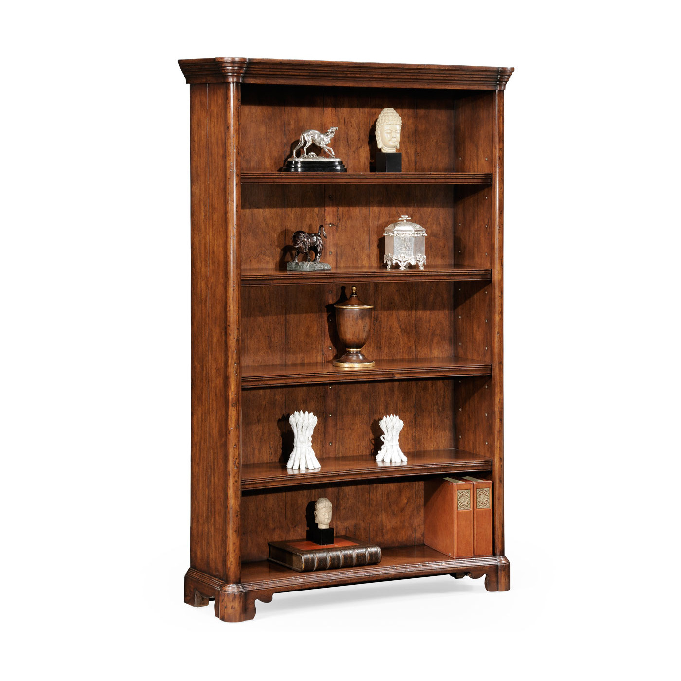 Walnut tall open adjustable bookcase four shelves (Large)