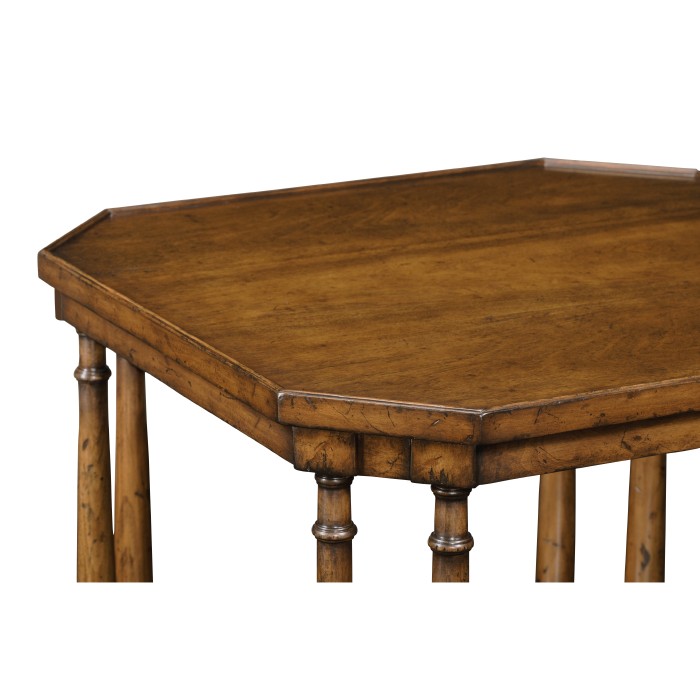 Square Walnut Side Table with Brass Capped Feet