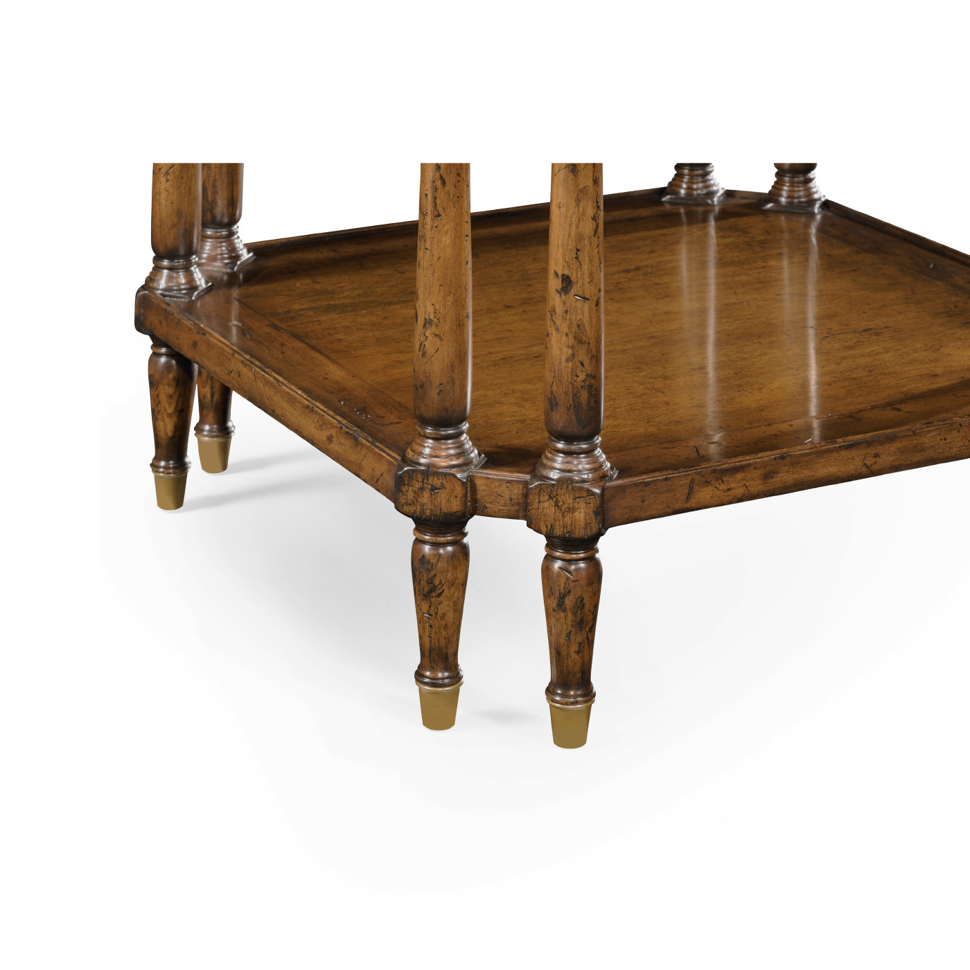 Square Walnut Side Table with Brass Capped Feet