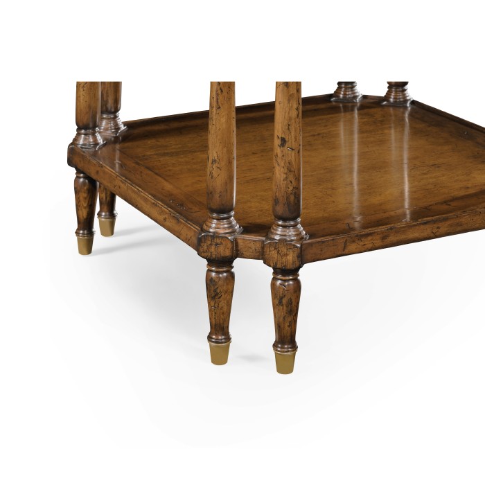 Square Walnut Side Table with Brass Capped Feet