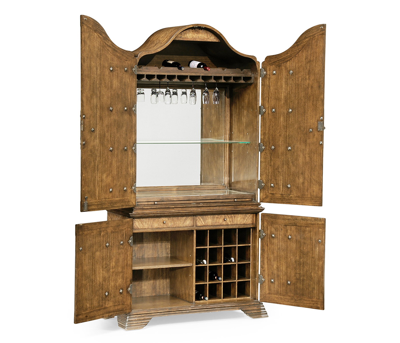 Spanish style crotch walnut drinks cabinet