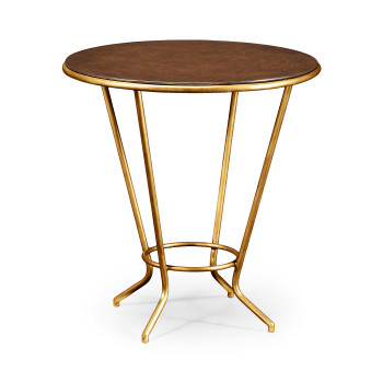 Leather Top & Gilded Iron Side Table