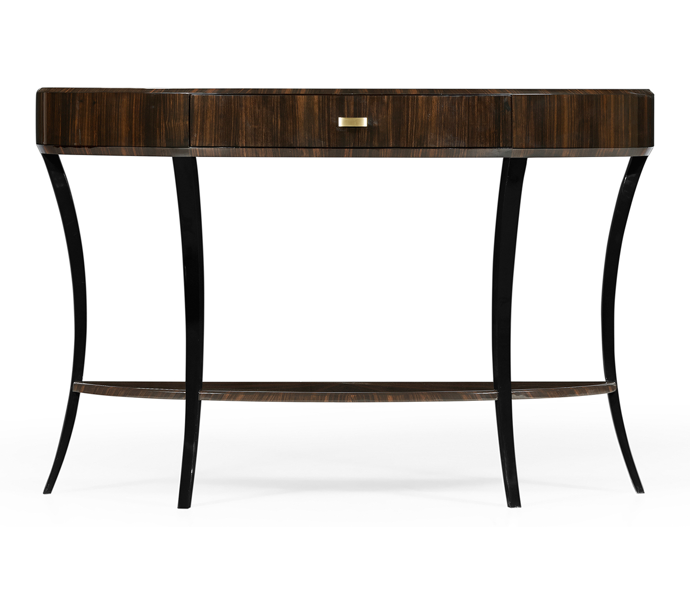 Large Demilune Art Deco Macassar Ebony High Lustre Console Table with Drawer