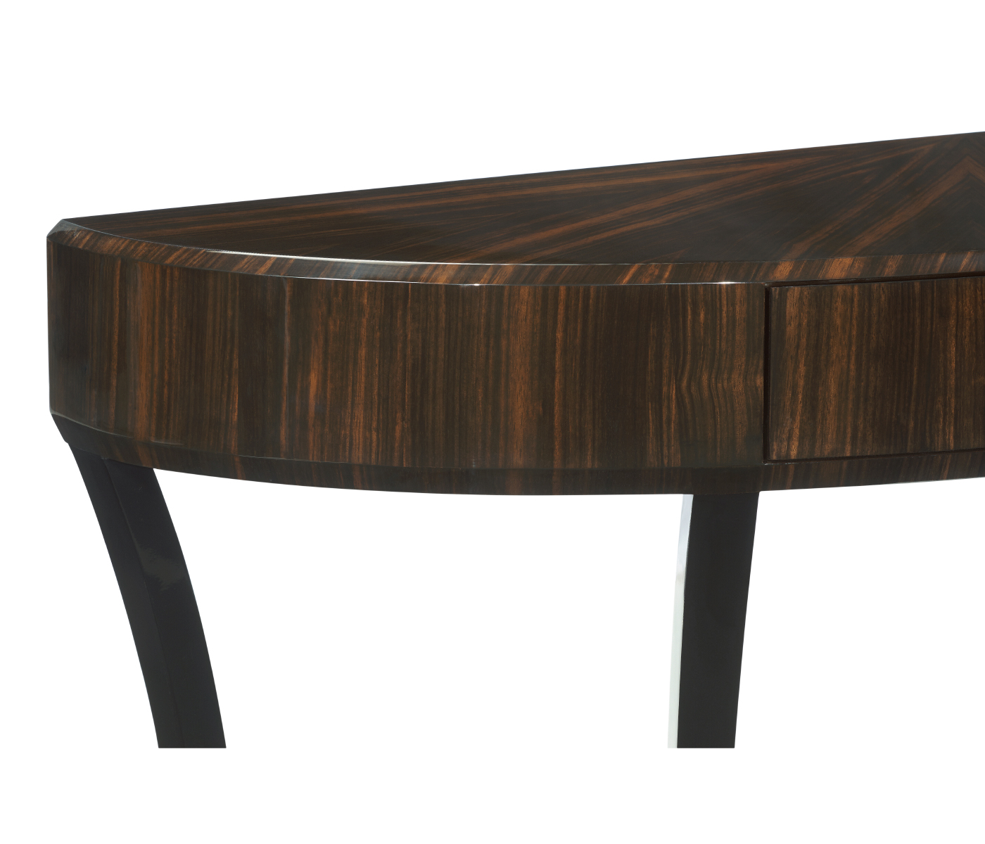Large Demilune Art Deco Macassar Ebony High Lustre Console Table with Drawer