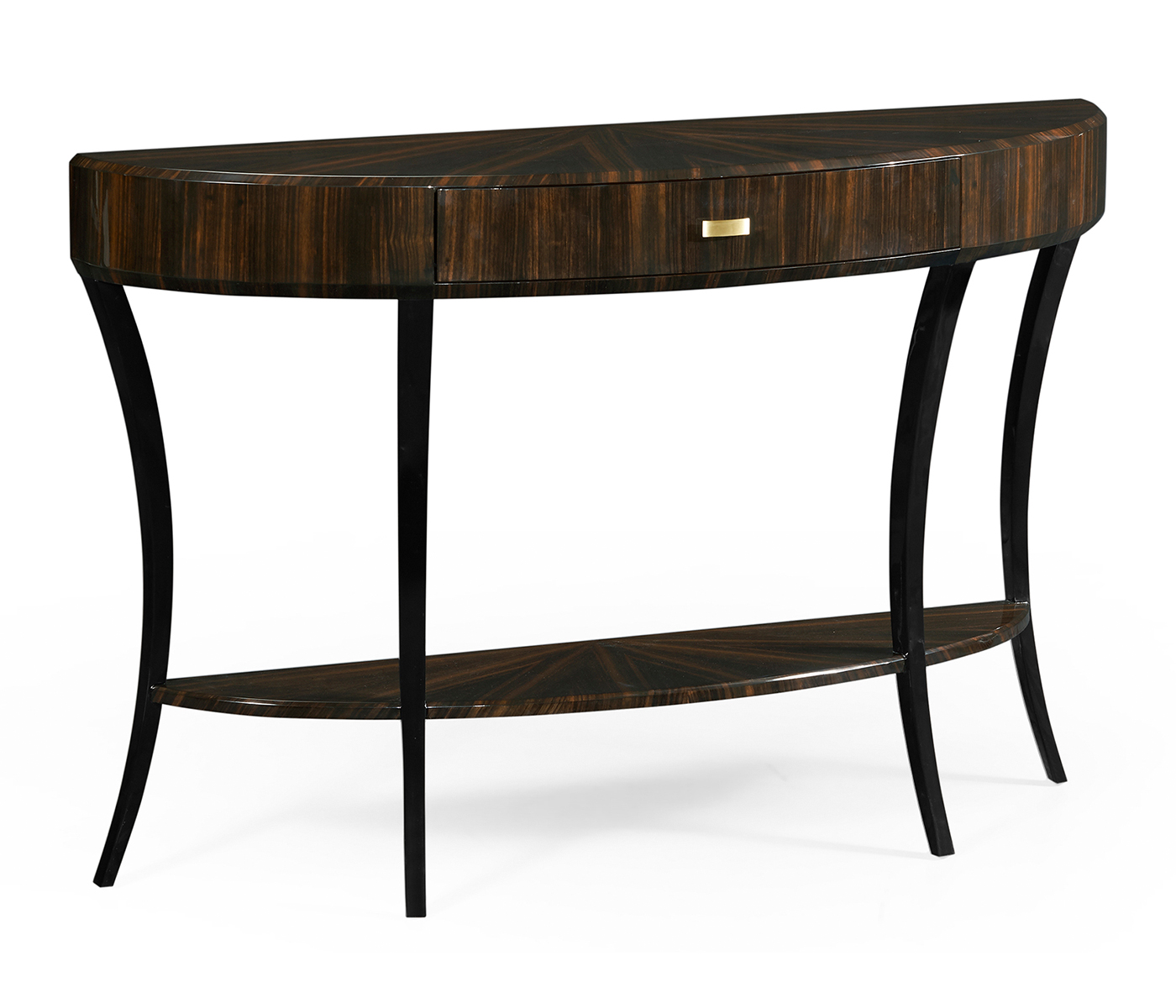 Large Demilune Art Deco Macassar Ebony High Lustre Console Table with Drawer