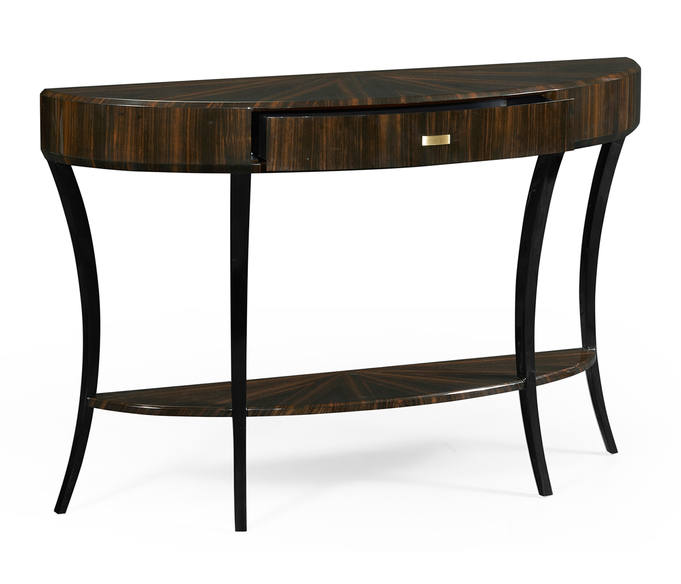 Large Demilune Art Deco Macassar Ebony High Lustre Console Table with Drawer