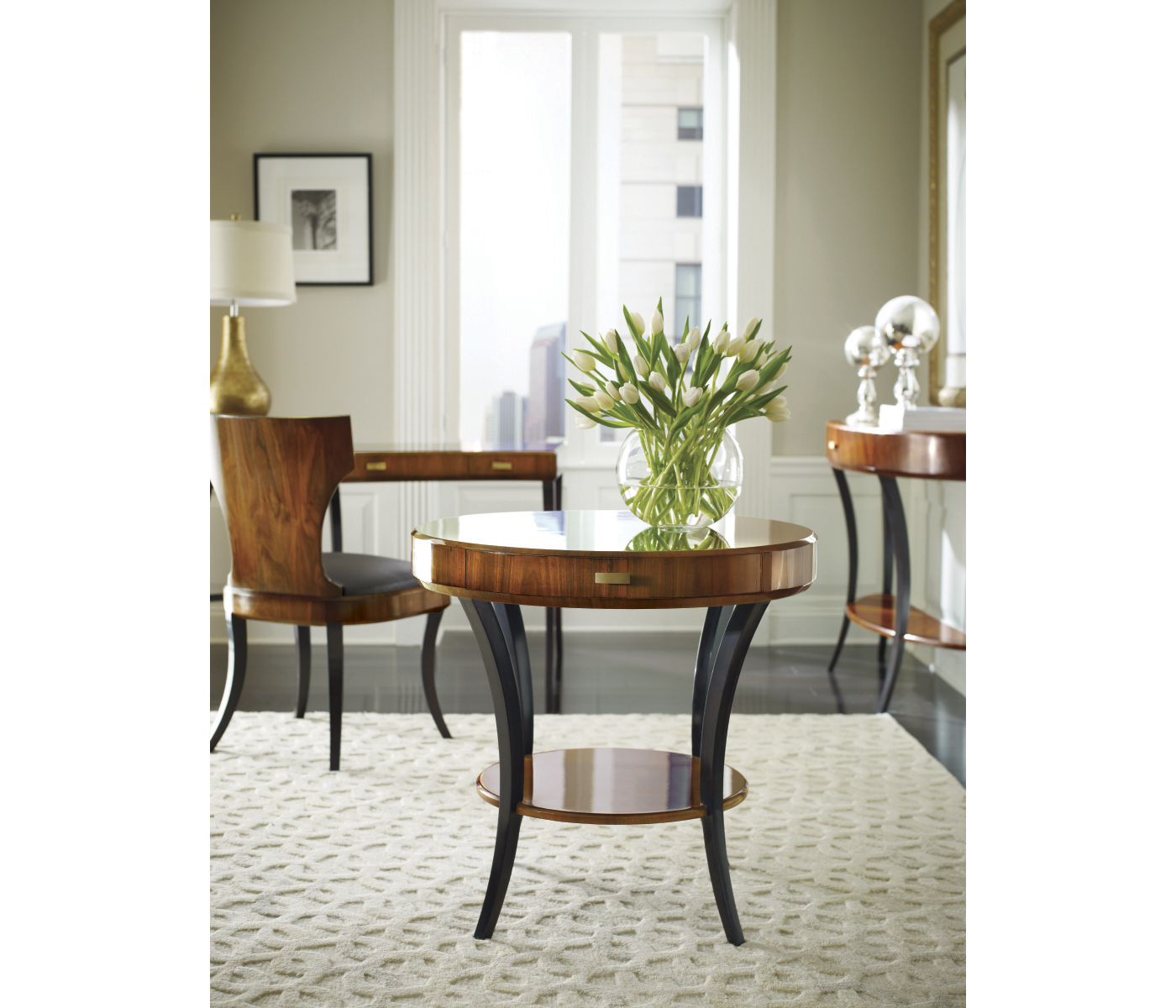 Large Demilune Art Deco Macassar Ebony High Lustre Console Table with Drawer