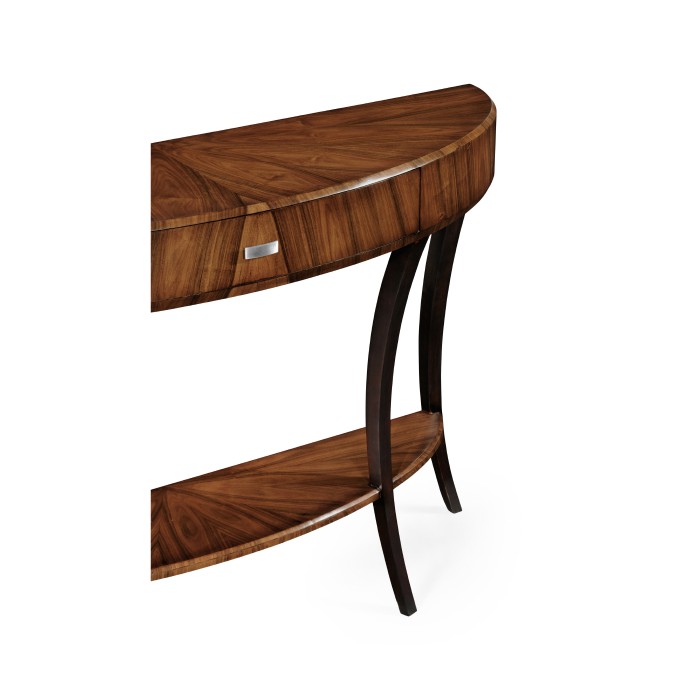 Art Deco large demilune console table with drawer and stainless steel handle (High lustre)
