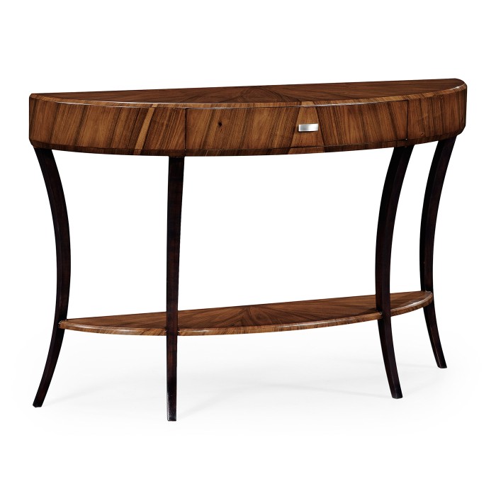 Art Deco large demilune console table with drawer and stainless steel handle (High lustre)