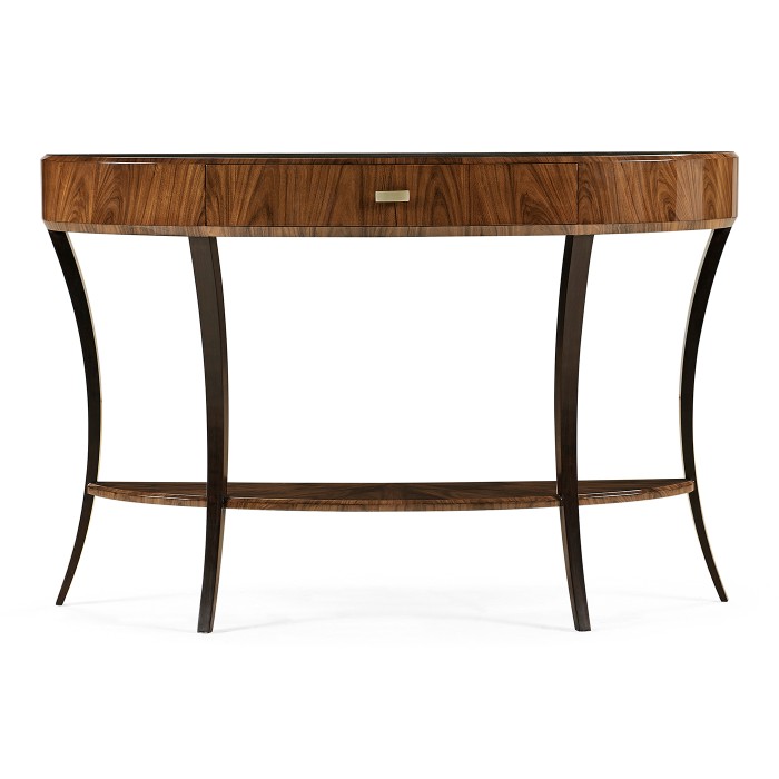 Art Deco High Lustre Large Demilune Console Table with Drawer
