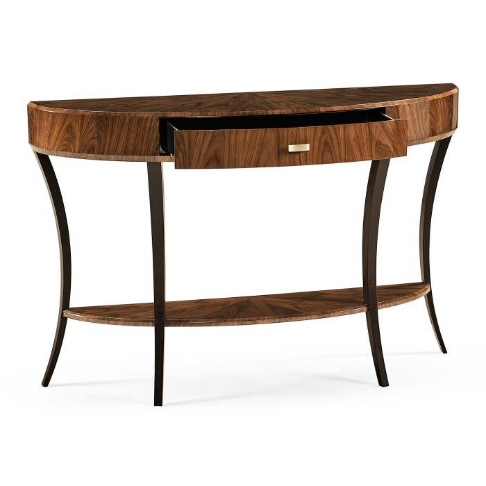 Art Deco High Lustre Large Demilune Console Table with Drawer