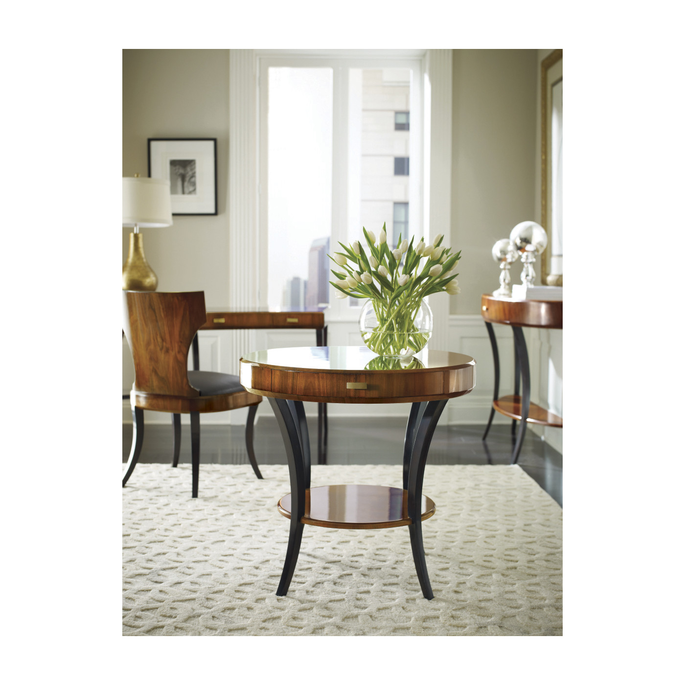 Art Deco High Lustre Large Demilune Console Table with Drawer