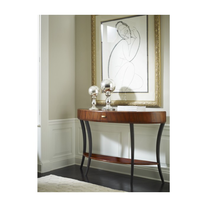 Art Deco High Lustre Large Demilune Console Table with Drawer