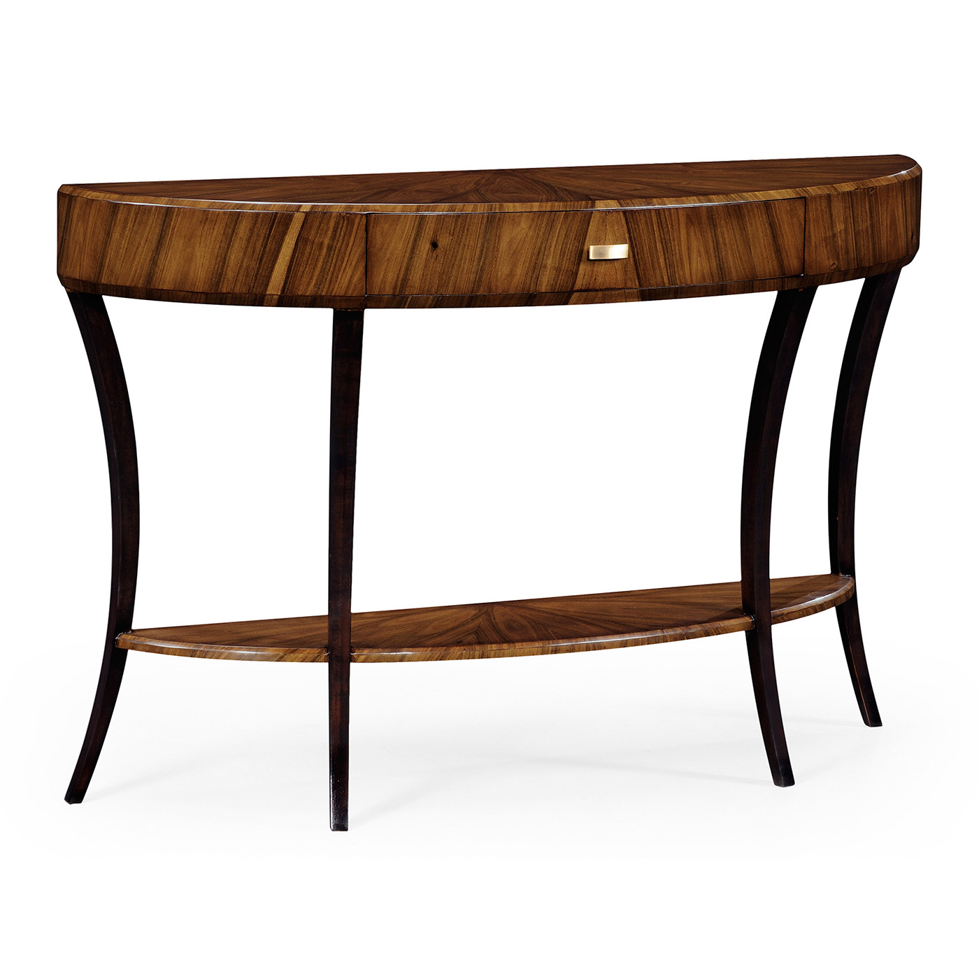 Art Deco High Lustre Large Demilune Console Table with Drawer