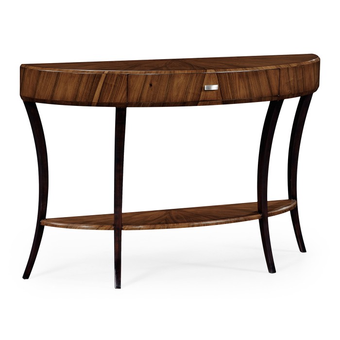 Art Deco large demilune console table with drawer and stainless steel handle (Satin)