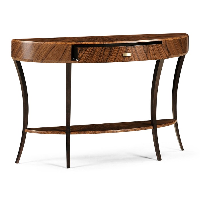 Art Deco Satin Large Demilune Console Table with Drawer
