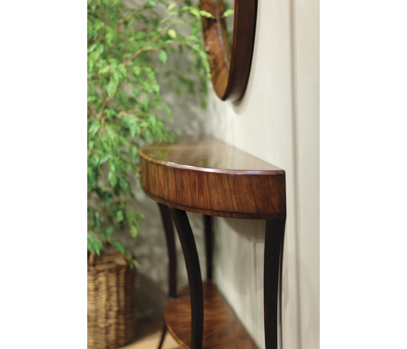 Art Deco Satin Large Demilune Console Table with Drawer