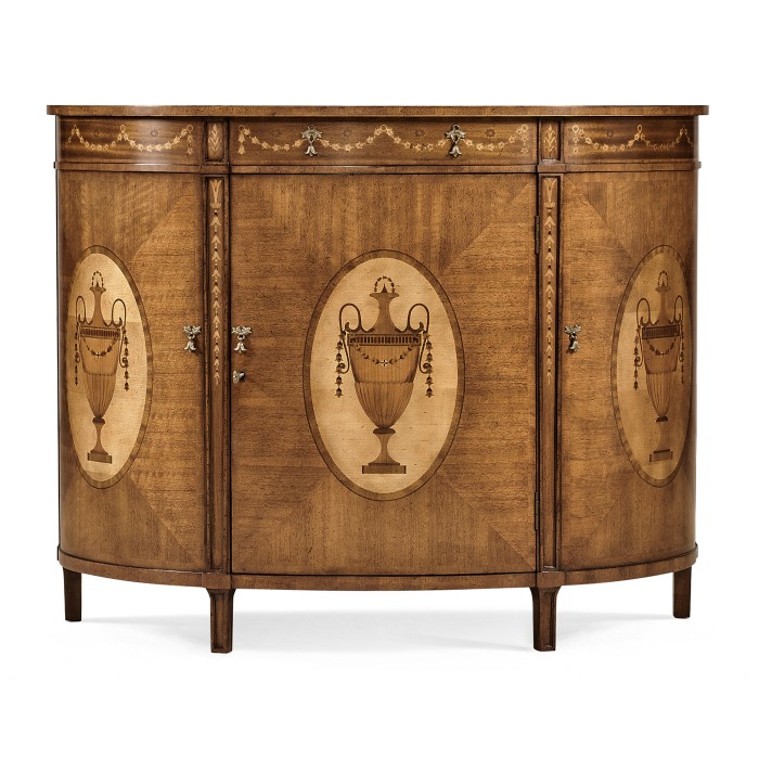 Adam Style Walnut & Satinwood Demilune TV Cabinet