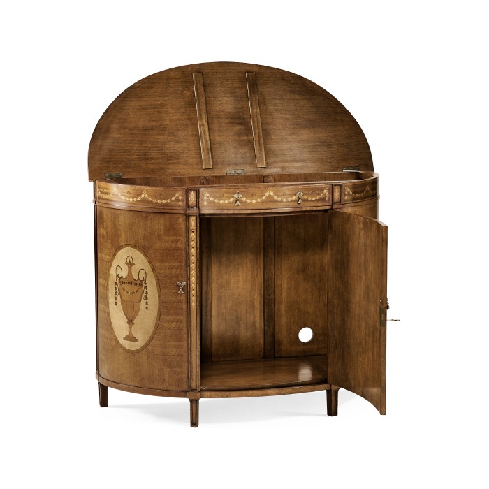 Adam Style Walnut & Satinwood Demilune TV Cabinet
