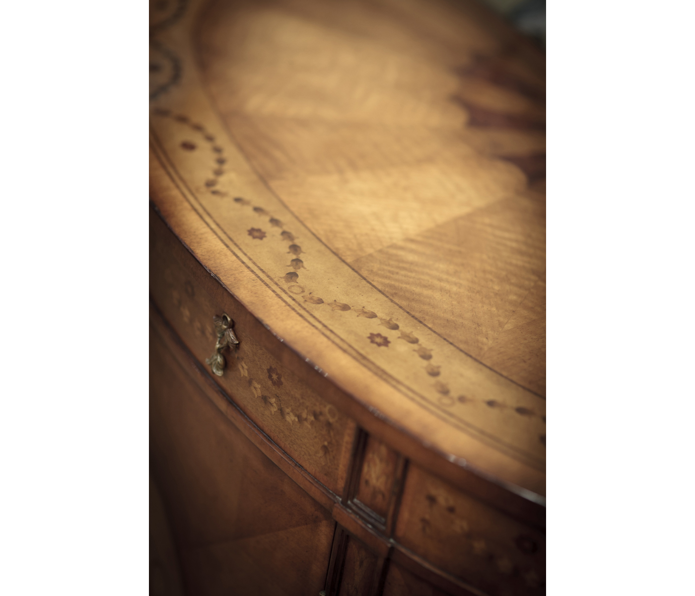 Adam Style Walnut & Satinwood Demilune TV Cabinet